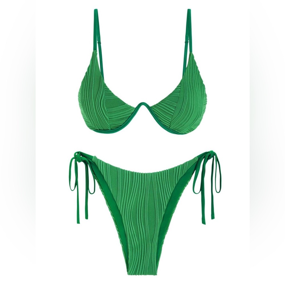 Zaful Green Ribbed Bikini Set